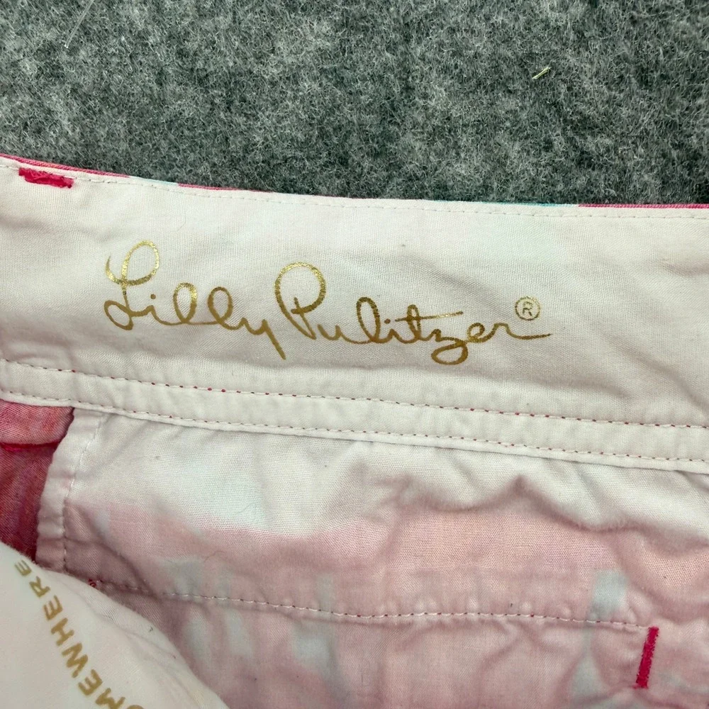 Lilly Pulitzer Callahan Short Womens 6 Pink Turquoise Floral Chino Summer Cotton